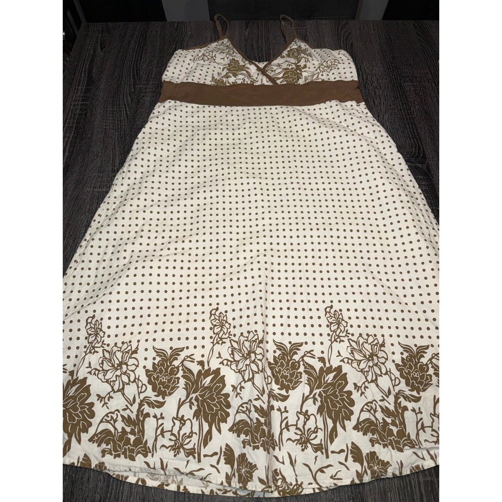 American Flirt Women's XL Cotton Sundress Floral Polka Dot Brown Cream y2k